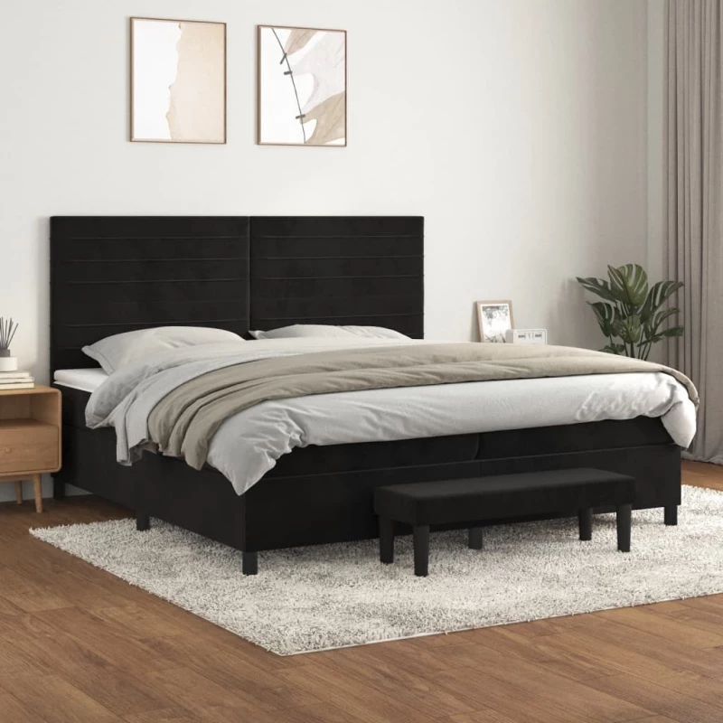 vidaXL Κρεβάτι Boxspring με Στρώμα Μαύρο 200x200 εκ. Βελούδινο 200 x 200 cm Μαύρο