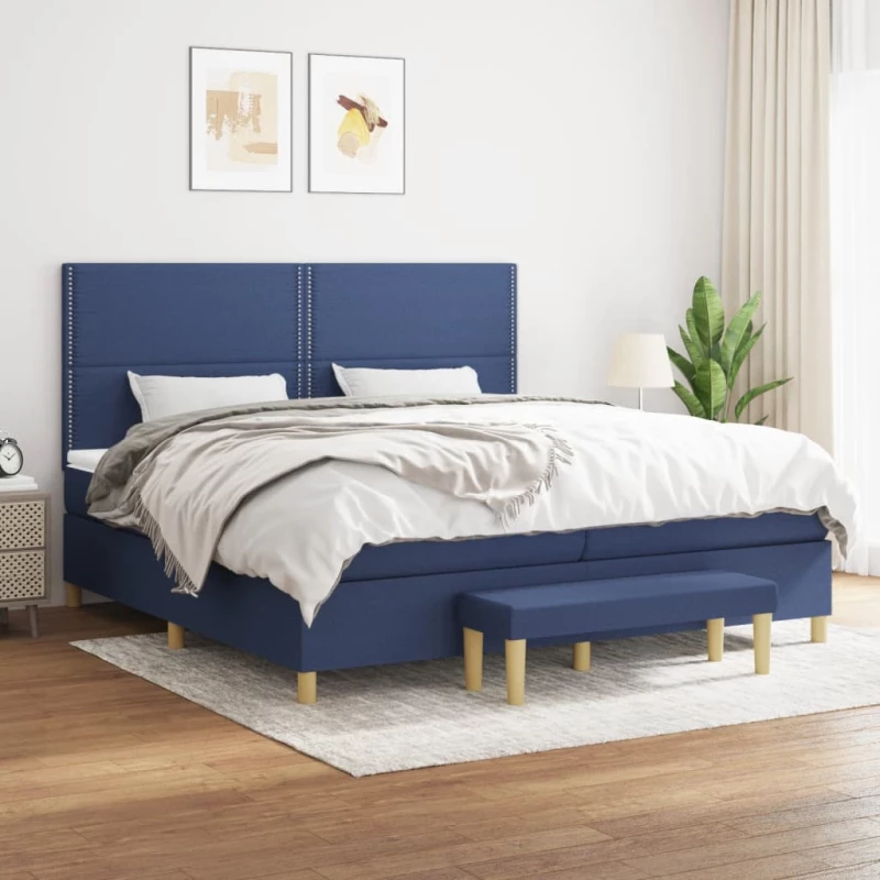 vidaXL Κρεβάτι Boxspring με Στρώμα Μπλε 200x200 εκ. Υφασμάτινο 200 x 200 cm Μπλε