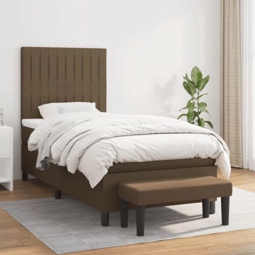 vidaXL Κρεβάτι Boxspring με Στρώμα Σκούρο Καφέ 100x200 εκ. Υφασμάτινο 100 x 200 cm Καφέ
