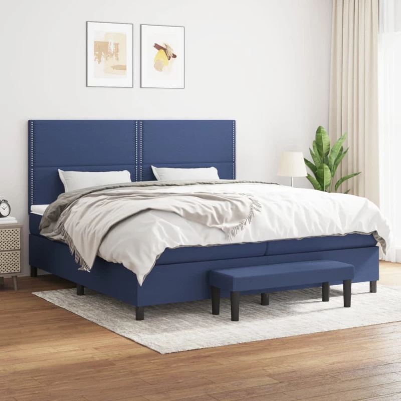vidaXL Κρεβάτι Boxspring με Στρώμα Μπλε 200x200 εκ. Υφασμάτινο 200 x 200 cm Μπλε