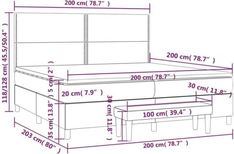 vidaXL Κρεβάτι Boxspring με Στρώμα Μπλε 200x200 εκ. Υφασμάτινο 200 x 200 cm Μπλε