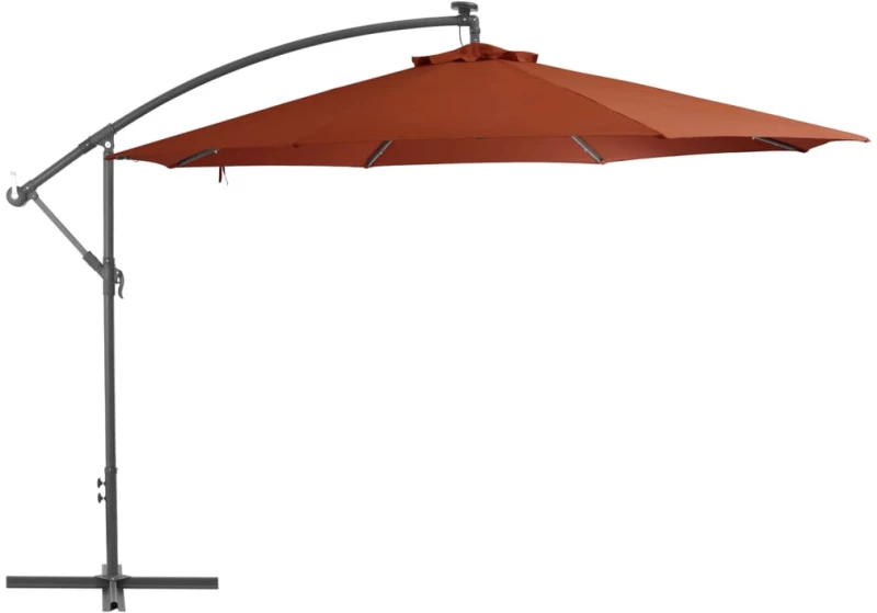 vidaXL Ομπρέλα Κρεμαστή με LED Τερακότα 350 εκ. 350 cm Καφέ