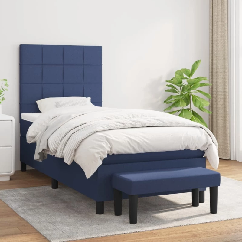 vidaXL Κρεβάτι Boxspring με Στρώμα Μπλε 90x200 εκ.Υφασμάτινο 90 x 200 cm Μπλε