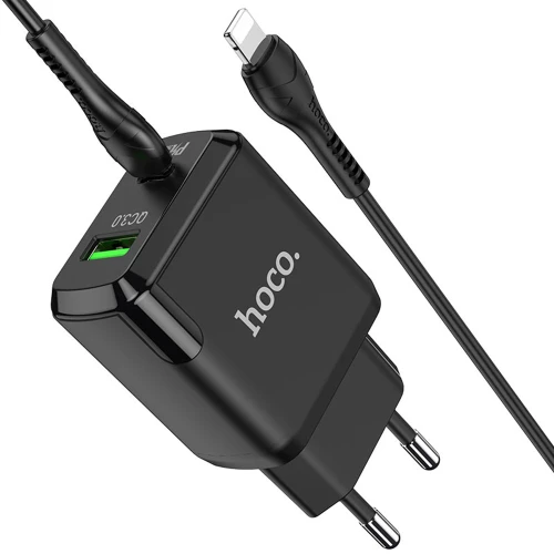 Charger HOCO N5 + "USB-C (Type-C) to Lightning Cable" (1xUSB-C 1xUSB 20W) black