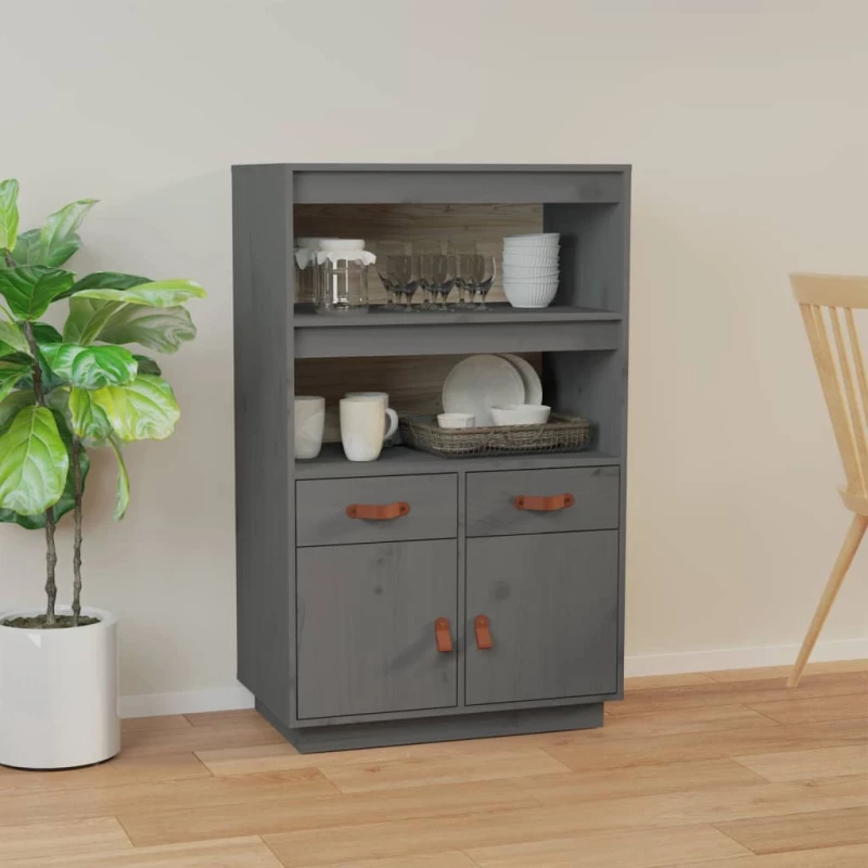 vidaXL Ντουλάπι Ψηλό Γκρι 67x40x108,5 εκ. από Μασίφ Ξύλο Πεύκου N/A Γκρι