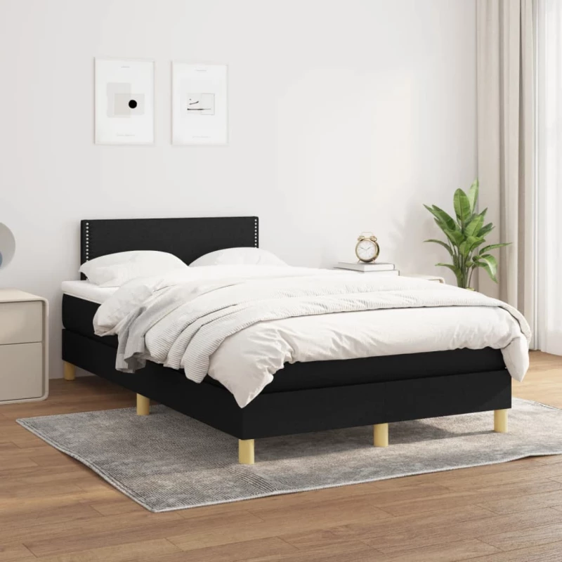vidaXL Κρεβάτι Boxspring με Στρώμα Μαύρο 120x200 εκ. Υφασμάτινο 120 x 200 cm Μαύρο