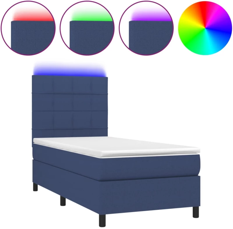 vidaXL Κρεβάτι Boxspring με Στρώμα & LED Μπλε 90x200 εκ. Υφασμάτινο 90 x 200 cm Μπλε