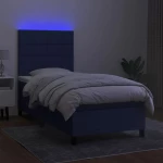 vidaXL Κρεβάτι Boxspring με Στρώμα & LED Μπλε 90x200 εκ. Υφασμάτινο 90 x 200 cm Μπλε