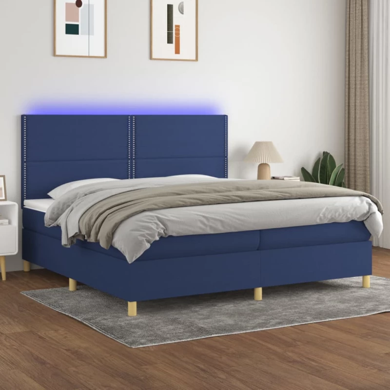 vidaXL Κρεβάτι Boxspring με Στρώμα & LED Μπλε 200x200 εκ. Υφασμάτινο 200 x 200 cm Μπλε