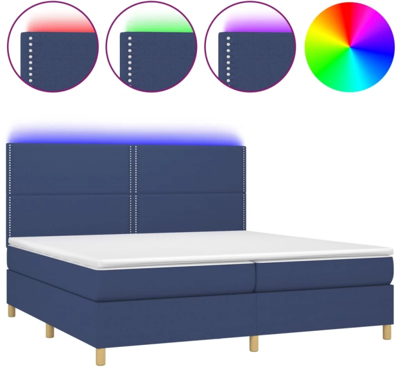 vidaXL Κρεβάτι Boxspring με Στρώμα & LED Μπλε 200x200 εκ. Υφασμάτινο 200 x 200 cm Μπλε