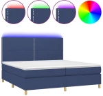 vidaXL Κρεβάτι Boxspring με Στρώμα & LED Μπλε 200x200 εκ. Υφασμάτινο 200 x 200 cm Μπλε