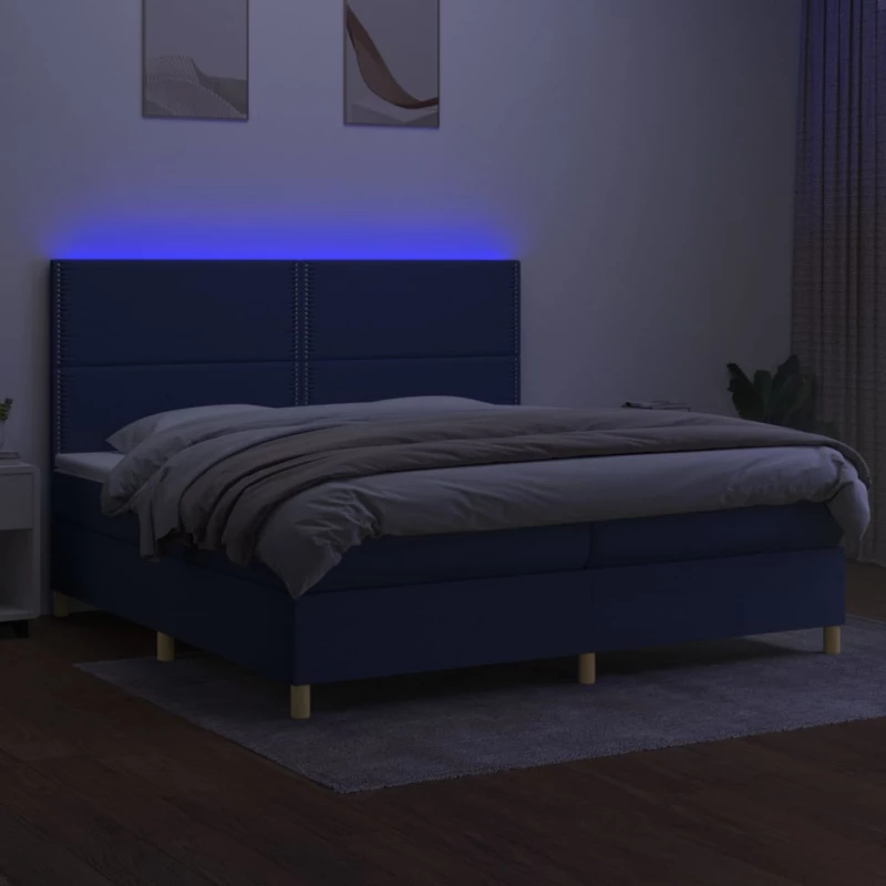 vidaXL Κρεβάτι Boxspring με Στρώμα & LED Μπλε 200x200 εκ. Υφασμάτινο 200 x 200 cm Μπλε