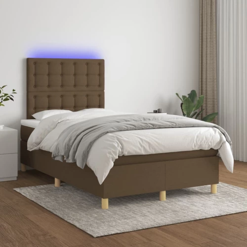 vidaXL Κρεβάτι Boxspring με Στρώμα & LED Σκ.Καφέ 120x200 εκ Υφασμάτινο 120 x 200 cm Καφέ