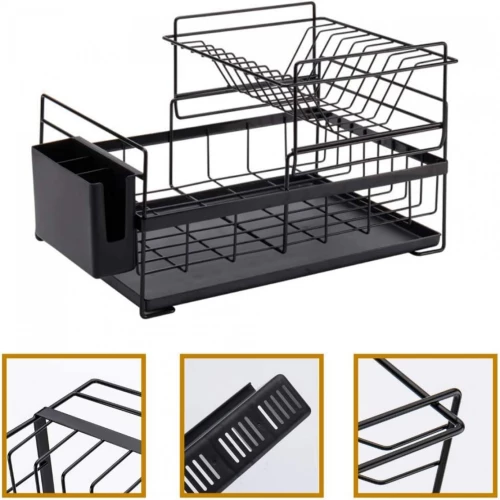 Μεταλλική Βάση - Αποσπώμενη Πιατοθήκη Κουζίνας Στεγνωτήρας Νεροχύτη 41.5x26.8x29cm - Μαύρο