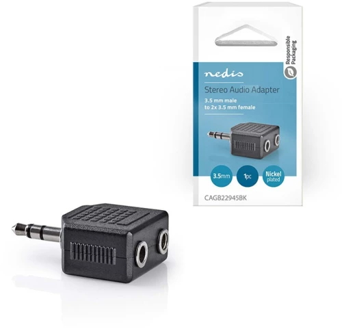 NEDIS CAGB22945BK Stereo Audio Adapter 3.5 mm Male - 2x 3.5 mm Female Black