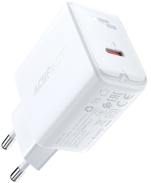 Φορτιστής Ταξιδίου Acefast A1 Fast Charging USB-C PD3.0 PD20W QC3.0 / QC2.0 5V / 2.4A Λευκός