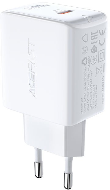 Φορτιστής Ταξιδίου Acefast A1 Fast Charging USB-C PD3.0 PD20W QC3.0 / QC2.0 5V / 2.4A Λευκός
