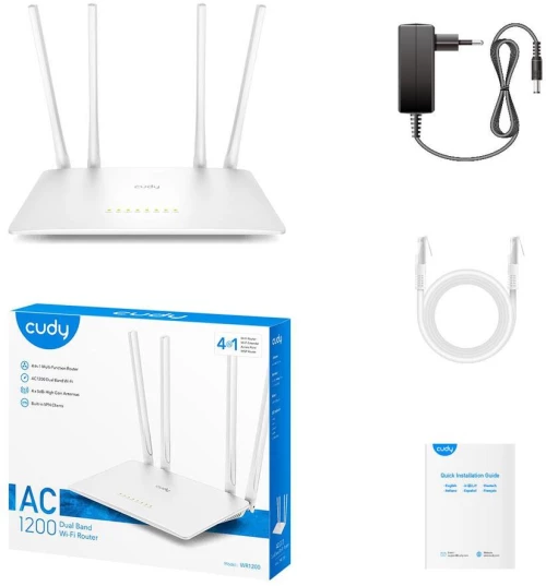 Cudy Wi-Fi Router Wr1200, Ac1200 1200Mbps, 5X Ethernet Ports, V2.0