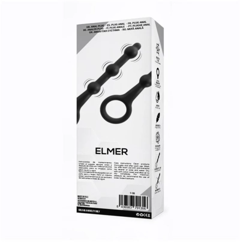 Πρωκτικές μπίλιες Elmer Beaded Butt Plug with Easy Pull Ring Silicone Black