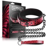 Adjustable Collar With Leash Diamond Vegan Leather