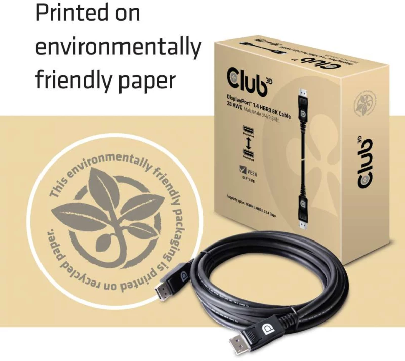 Καλώδιο DisplayPort Club 3D 1.4 HBR3 8K 28AWG M/M 3m /9.84ft