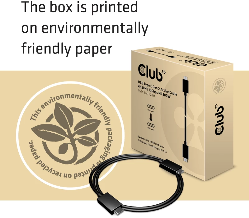 Καλώδιο USB Club 3D USB Gen2 Type C Video 4K60Hz, Data 10Gbps and 100W Charging 1Meter M/F