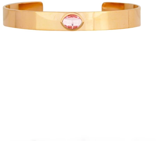 Βραχιόλι χειροπέδα Excite Fashion Jewellery στολισμένο με ροζ πέτρα σε ροζ χρυσό χρώμα από ανοξείδωτο ατσάλι. B-75-34RG