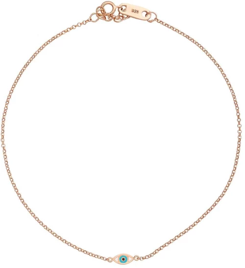 βραχιόλι ποδιού από ασήμι 925 με ροζ επιχρύσωμα και οβάλ ματάκι με σμάλτο. p1-75-rg Excite