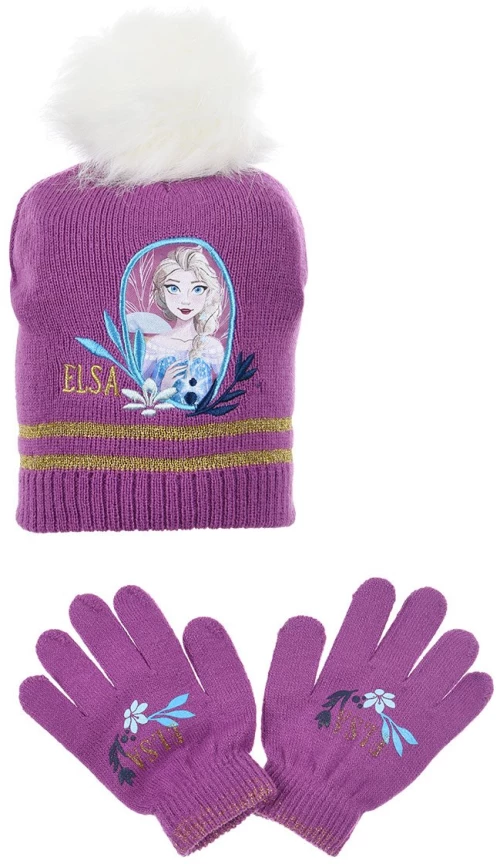 Σετ σκούφος με γάντια "Elsa Frozen" μωβ (Μωβ)