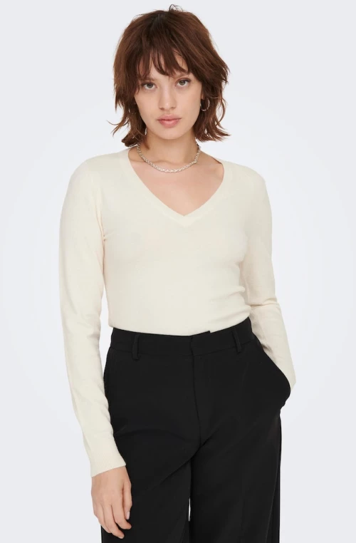 Πουλόβερ "V-neck" εκρού (Εκρού)
