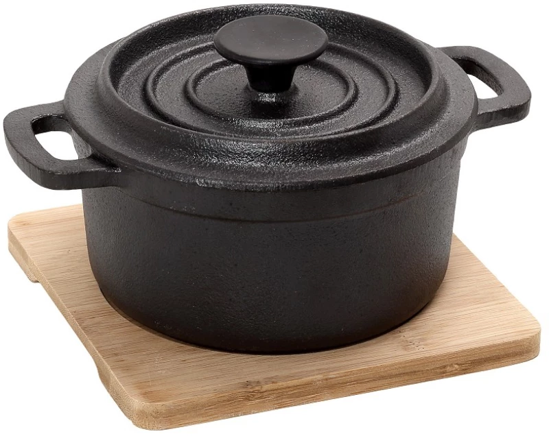 Κατσαρόλα Cast-Iron Μαύρη 19x15x10Εκ Με Βάση Bambo