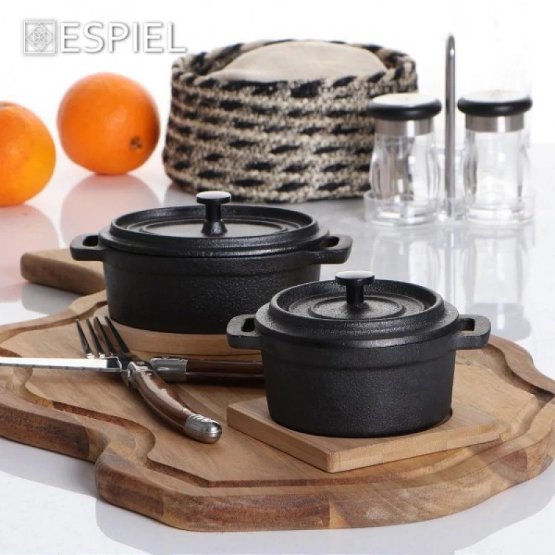 Κατσαρόλα Cast-Iron Μαύρη 19x15x10Εκ Με Βάση Bambo