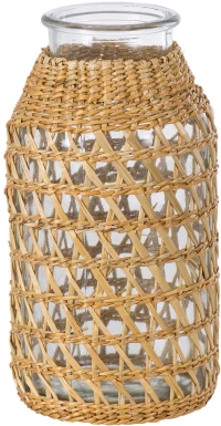 GloboStar® MANDY 35627 Διακοσμητικό Βάζο Γυάλινο Διάφανο με Μπαμπού Φ8.5 x Υ17.5cm