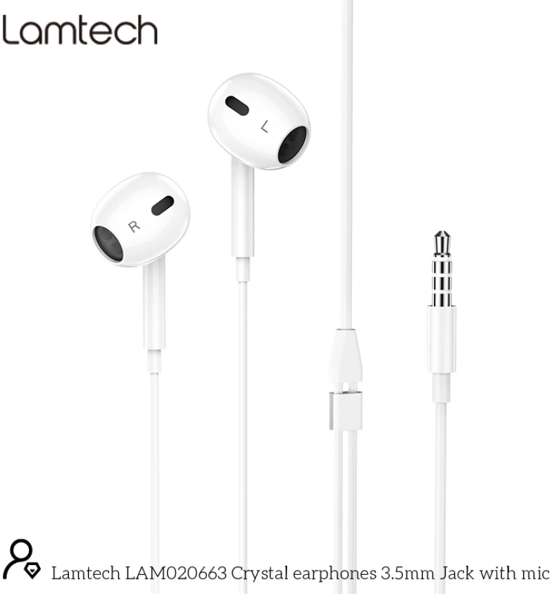 LAMTECH HANDSFREE STEREO 3,5mm JACK WITH MIC WHITE