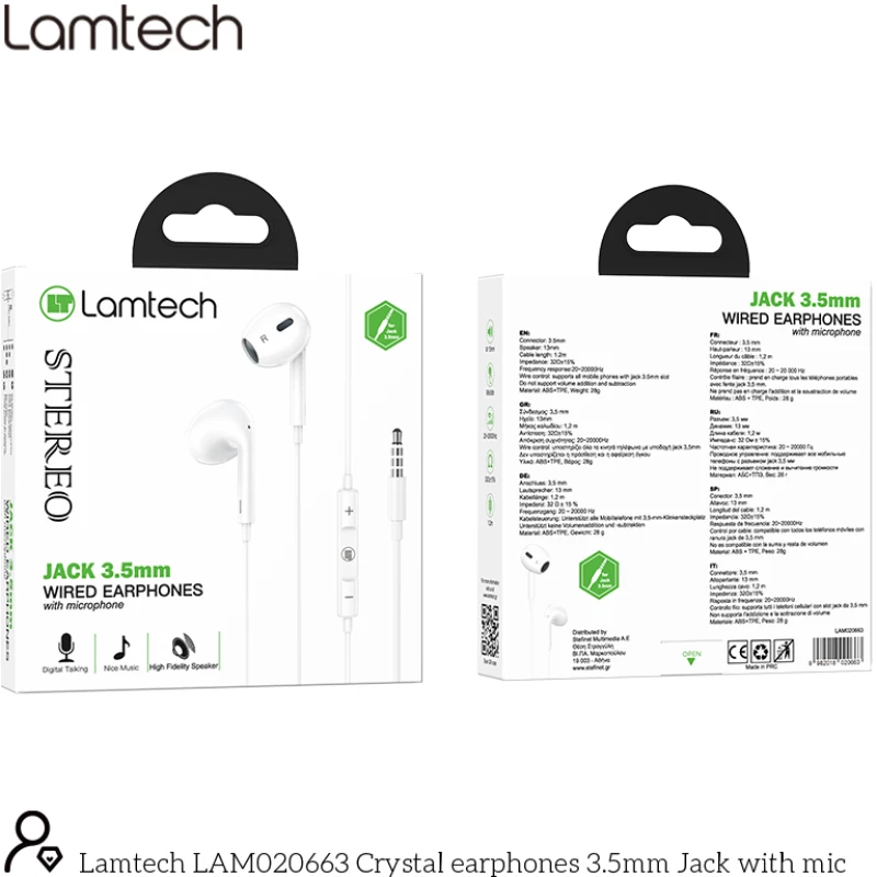 LAMTECH HANDSFREE STEREO 3,5mm JACK WITH MIC WHITE