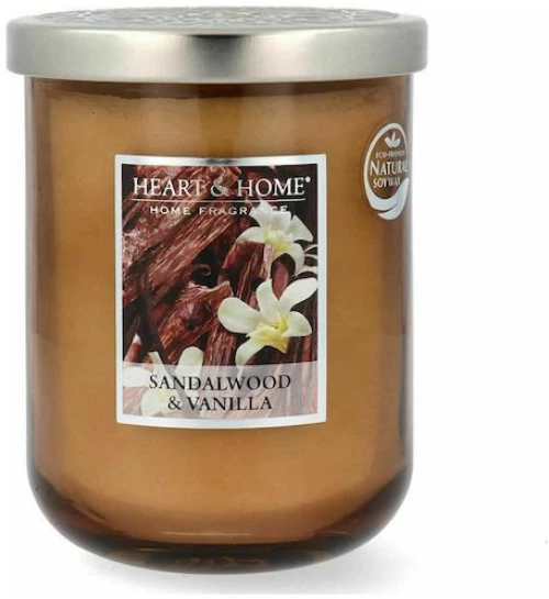 Αρωματικό Κερί σε Βάζο Heart & Home Σανταλόξυλο & Βανίλια Καφέ Μεγάλο Με Μονό Φυτίλι 320gr