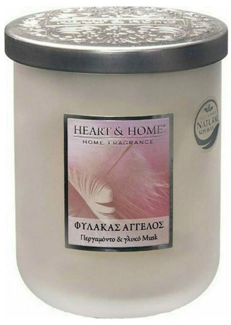 Αρωματικό Κερί Σόγιας σε Βάζο Heart & Home Φύλακας Άγγελος: Περγαμόντο & Γλυκό Musk Λευκό 75 ωρών 320gr