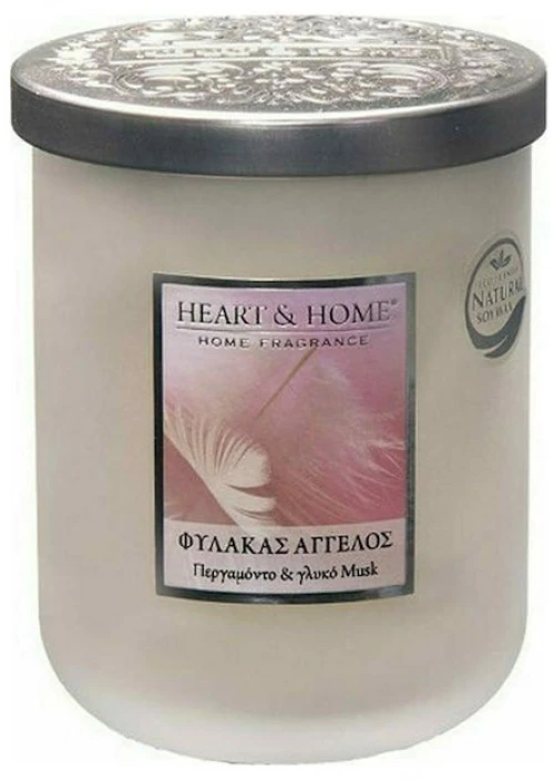 Αρωματικό Κερί Σόγιας σε Βάζο Heart & Home Φύλακας Άγγελος: Περγαμόντο & Γλυκό Musk Λευκό 75 ωρών 320gr