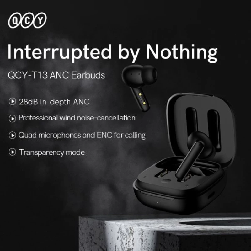 QCY T13 ANC In-ear Bluetooth Handsfree Ακουστικά με Θήκη Φόρτισης Μαύρα