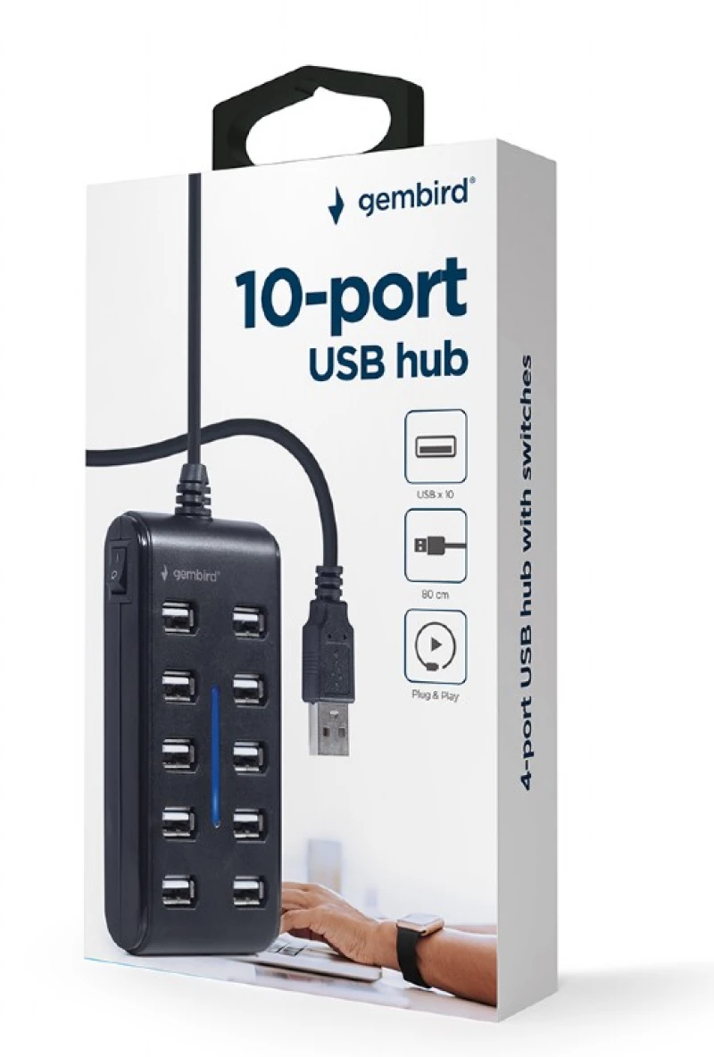 GEMBIRD 10-PORT USB 2.0 HUB BLACK