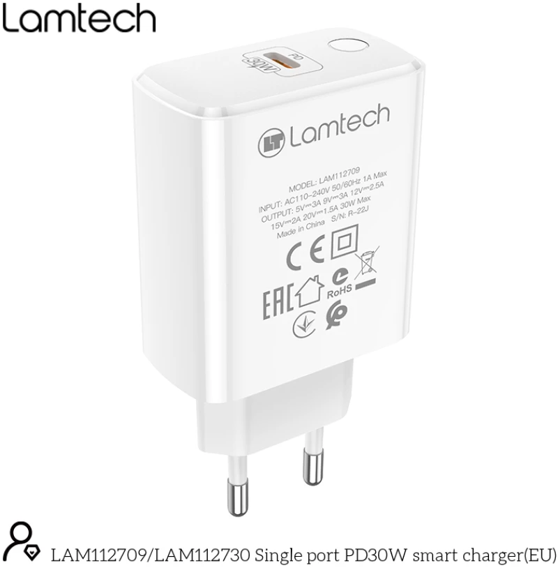 LAMTECH FAST CHARGER TYPE-C PD30W WHITE