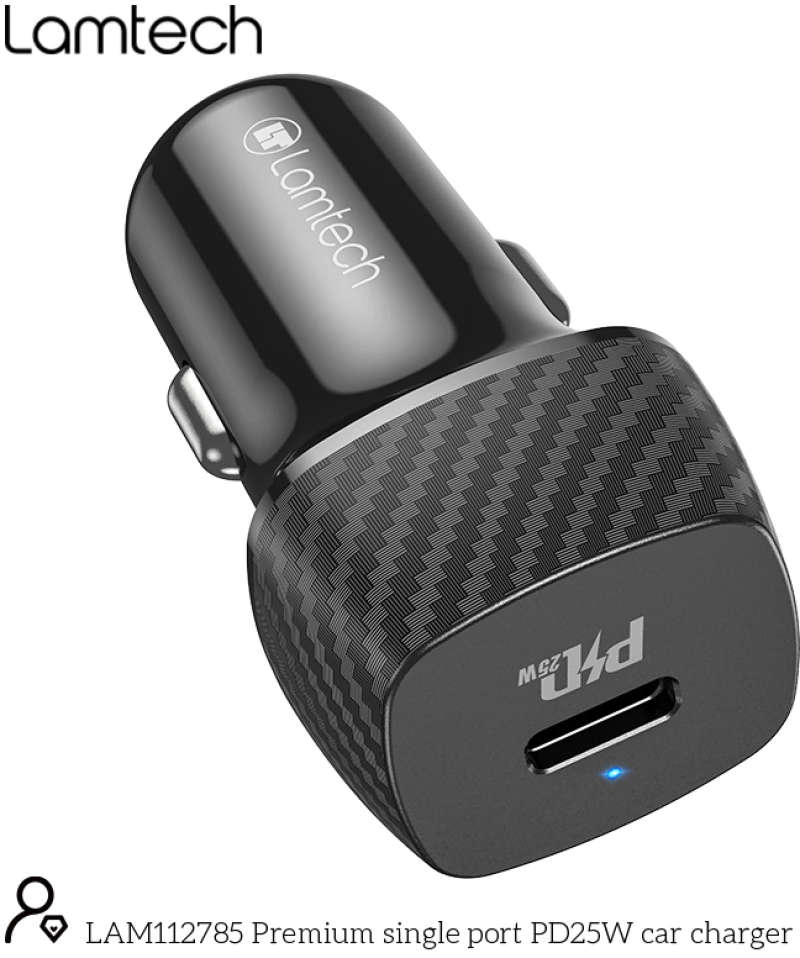 LAMTECH PREMIUM FAST IN-CAR CHARGER TYPE-C PD25W BLACK