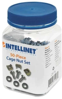 Intellinet Cage Nut Set (50 Pack), M6 Nuts, Bolts and Washers, Suitable for Network Cabinets/Server Racks, Plastic Storage Jar, Lifetime Warranty