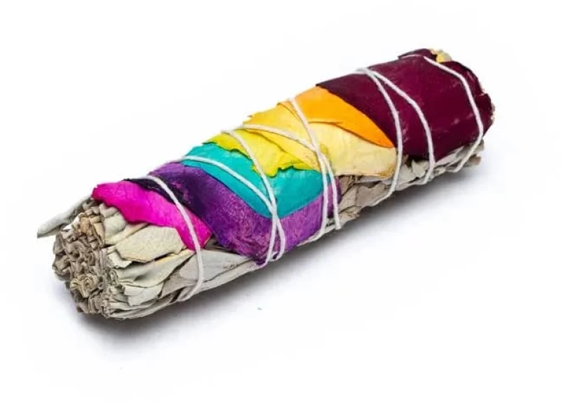 White Sage Smudge 7 Chakra Stick - Ραβδί Θυμιάματος Λευκό Φασκόμηλο με Ροδοπέταλα