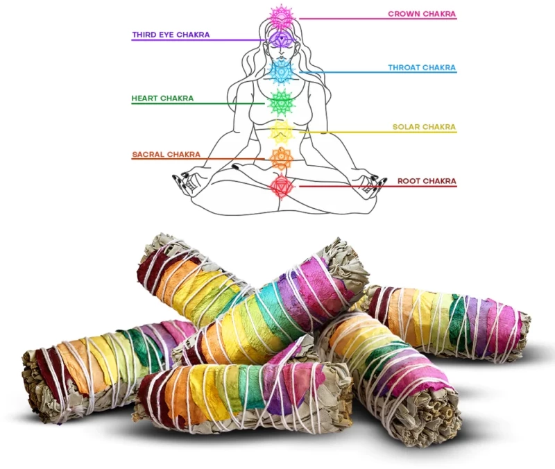White Sage Smudge 7 Chakra Stick - Ραβδί Θυμιάματος Λευκό Φασκόμηλο με Ροδοπέταλα