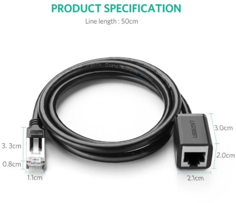 UGREEN NW112  Καλώδιο Επέκτασης Δικτύου RJ45 Cat 6 (26AWG) (3m) (Μαύρο)
