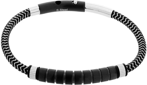 Βραχιόλι Ανδρικό με Κορδόνι και Ατσάλι 316L σε Μαύρο Χρώμα / Μήκος 21 cm / Φάρδος 7,00 mm / VISETTI / DI-BR053