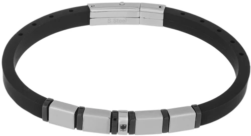Βραχιόλι Ανδρικό με Καουτσούκ και Ατσάλι 316L σε Ασημί και Μαύρο Χρώμα / Μήκος 21 cm / Φάρδος 7,50 mm / VISETTI / DI-BR076B