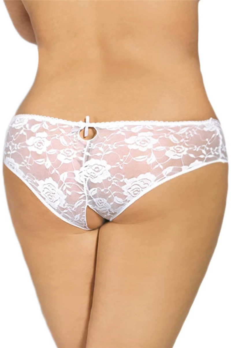 Plus Size White Crotchless Open Crotch Lace Thongs