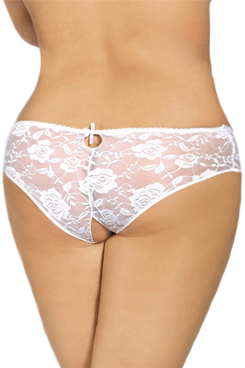 Plus Size White Crotchless Open Crotch Lace Thongs
